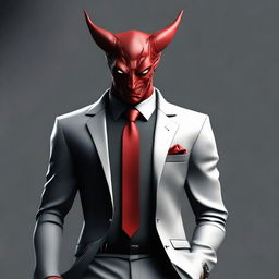 A stylish devil character dressed in a modern, sleek suit, exhibiting a sense of majestic and imposing presence.