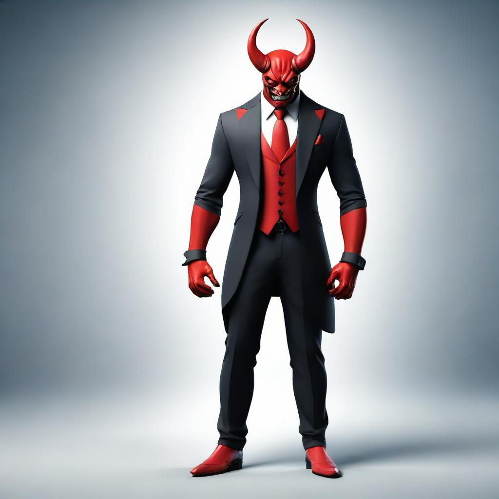 A stylish devil character dressed in a modern, sleek suit, exhibiting a sense of majestic and imposing presence.