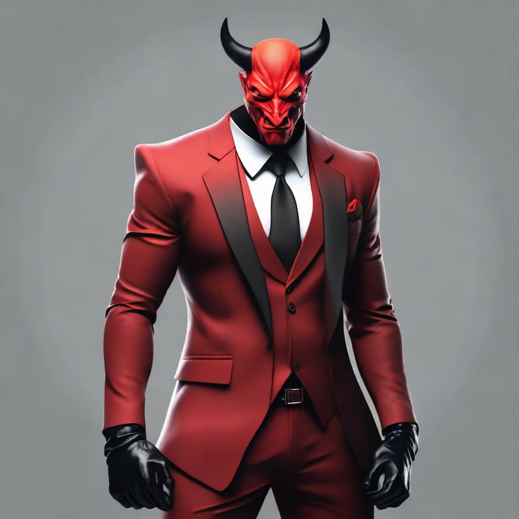 A stylish devil character dressed in a modern, sleek suit, exhibiting a sense of majestic and imposing presence.