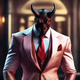 A devil character in a luxurious, modern suit exudes majesty.