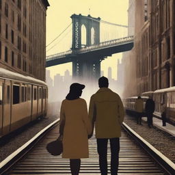 A high-quality 9:16 digital art poster for a love story movie set in New York City's subway