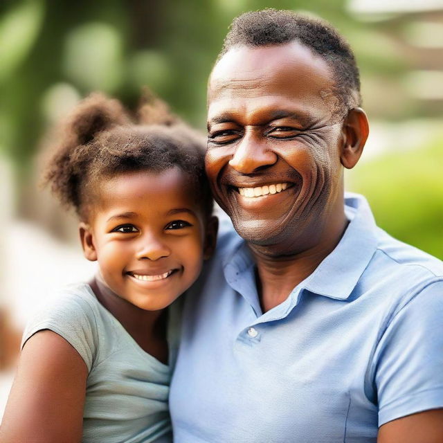 A loving, happy father with a warm and radiant smile on his face.