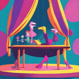 A vibrant digital art piece showcasing a puppet show