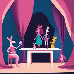A vibrant digital art piece showcasing a puppet show