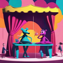 A vibrant digital art piece showcasing a puppet show