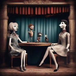 A captivating digital art image of a puppet show taking place