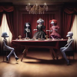 A captivating digital art image of a puppet show taking place