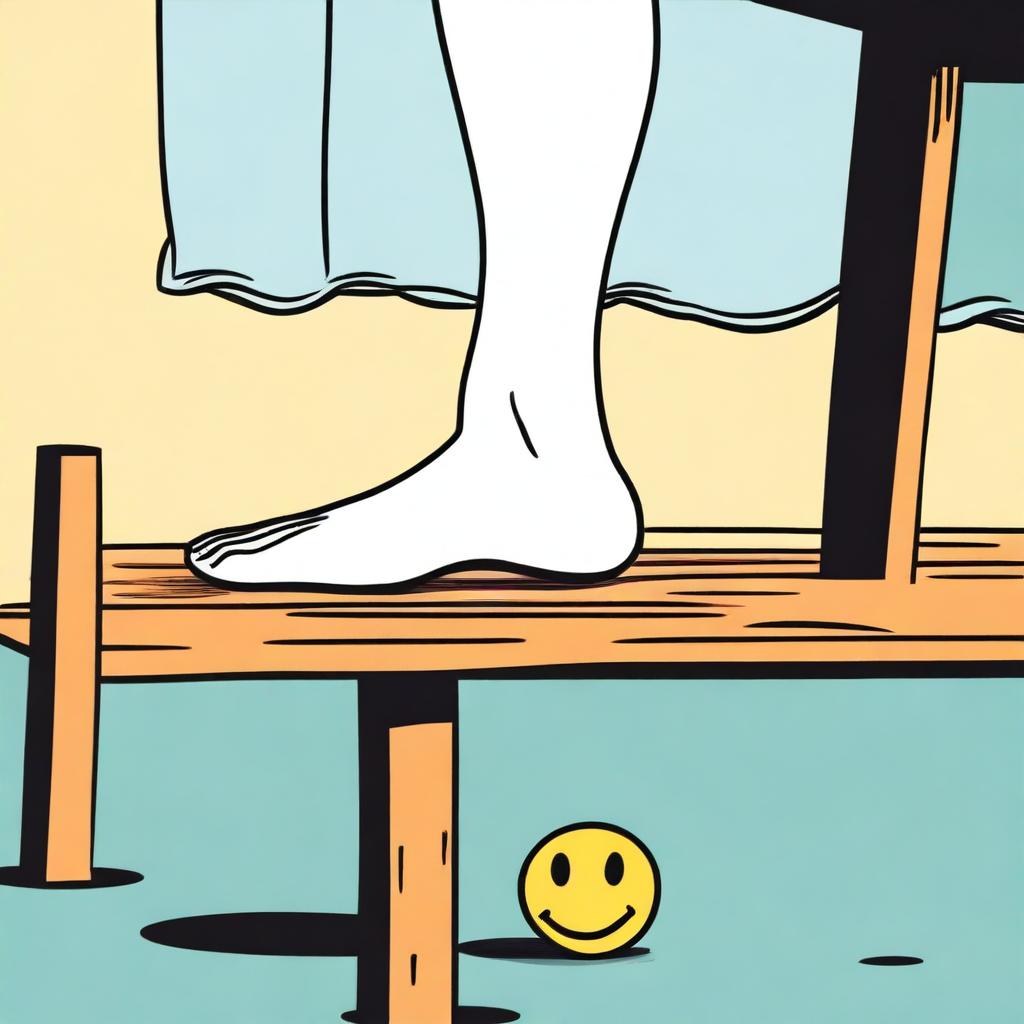 A playful digital art image showcasing a woman's foot peeking out from under a table