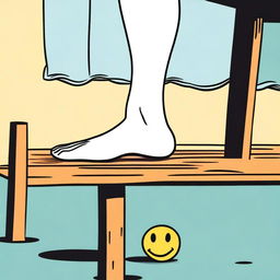A playful digital art image showcasing a woman's foot peeking out from under a table