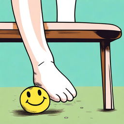 A playful digital art image showcasing a woman's foot peeking out from under a table