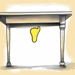 A playful digital art image showcasing a woman's foot peeking out from under a table