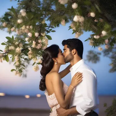 In the romantic novel, the couple shared a passionate kiss under the moonlight, enveloped by the sweet aroma of the blooming tonka bean tree, symbolizing the intensity of their love and creating a moment of sheer bliss.