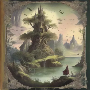 The dust jacket of the fantasy book depicted otherworldly creatures and enchanting landscapes, providing a glimpse into the magical realm within.