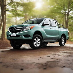 Generate an image of a 2014 Mazda Bt50 in mint condition, gleaming under a bright sunlight.