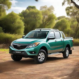 Generate an image of a 2014 Mazda Bt50 in mint condition, gleaming under a bright sunlight.