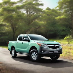 Generate an image of a 2014 Mazda Bt50 in mint condition, gleaming under a bright sunlight.