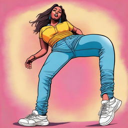 A high-quality digital art image featuring a woman with a comically exaggerated, inflated posterior