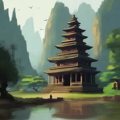 The ancient temple was nestled in a brushy valley, giving it an air of solitude and sanctity.