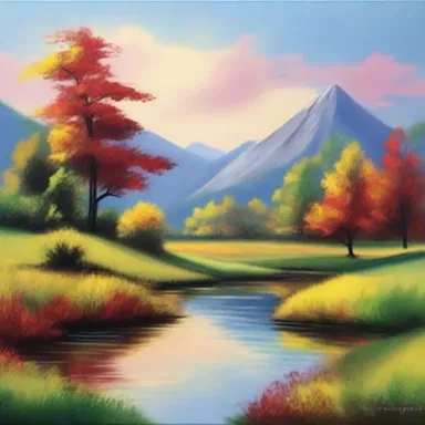 The artist captured the tranquil beauty of the brushy landscape with vibrant colors on the canvas.