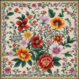 A bountiful display of flowers intricately rendered in the style of Mughal miniature painting