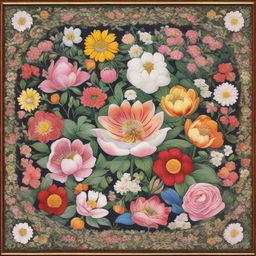 A bountiful display of flowers intricately rendered in the style of Mughal miniature painting