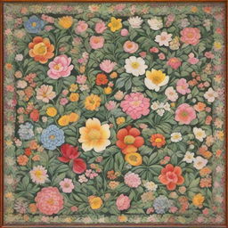 A bountiful display of flowers intricately rendered in the style of Mughal miniature painting