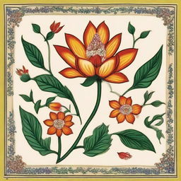 A singular, ornately depicted flower in the style of Mughal miniature painting