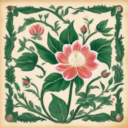 A singular, ornately depicted flower in the style of Mughal miniature painting