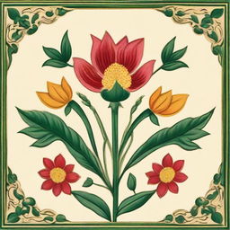 A singular, ornately depicted flower in the style of Mughal miniature painting