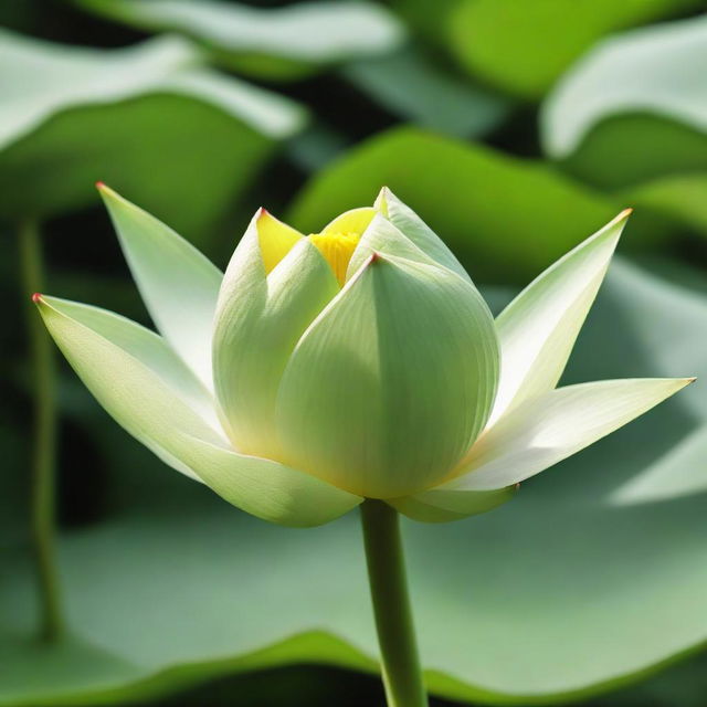 A close-up image of a singular, about-to-bloom lotus bud, full of potential