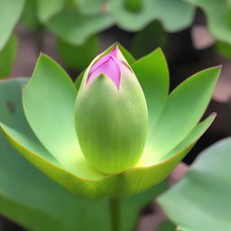 A close-up image of a singular, about-to-bloom lotus bud, full of potential