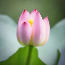 A close-up view capturing the delicate beauty of a half-open lotus bud