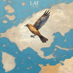 A high-quality digital art piece, featuring a symbolic nightingale bird in flight over an open world map with road trip themes