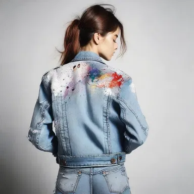 The fashion designer decided to splatter paint on the denim jacket to create a unique and edgy look.