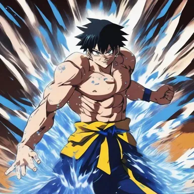 In the anime series, the character used his special power to splatter water on his opponents, weakening them.