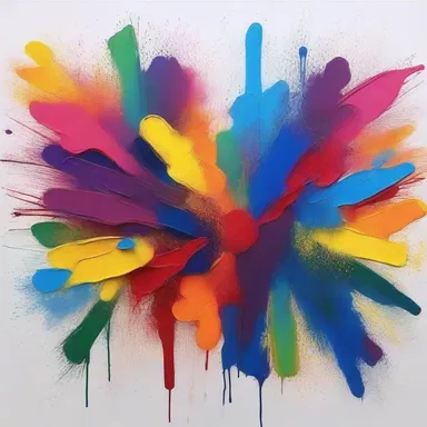 The artist used a paintbrush to splatter different colors onto the canvas, creating a beautiful abstract painting.