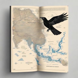 A top-quality digital art piece, designed as a book cover, presents a symbolic nightingale bird soaring above an open Asia-Europe map with road trip elements