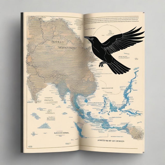 A top-quality digital art piece, designed as a book cover, presents a symbolic nightingale bird soaring above an open Asia-Europe map with road trip elements