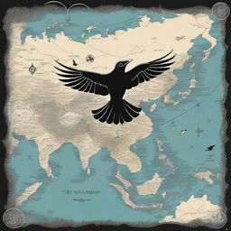 A top-quality digital art piece, designed as a book cover, presents a symbolic nightingale bird soaring above an open Asia-Europe map with road trip elements
