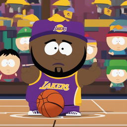 A humorous, high-resolution digital image of Lebron James as a South Park character
