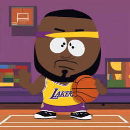 A humorous, high-resolution digital image of Lebron James as a South Park character