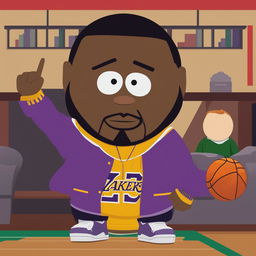 A humorous, high-resolution digital image of Lebron James as a South Park character