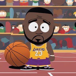 A humorous, high-resolution digital image of Lebron James as a South Park character