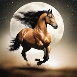 A graceful horse majestically dancing under the radiant glow of the full moon.