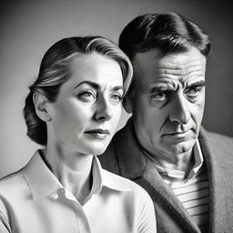 A black and white portrait of a man lovingly gazing at a woman, who shows unmistakable signs of indifference or discomfort, indicating she does not reciprocate his feelings.