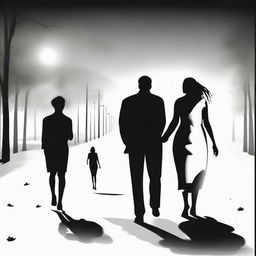 Depict a sequence of black and white images, one featuring a man walking towards his unreciprocated love, and another with the woman walking away from him, setting a scene of contrasting sentiments.