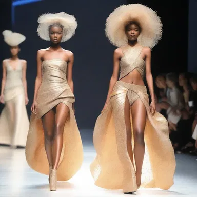 The fashion show featured models wearing avant-garde outfits adorned with shimmering discants.