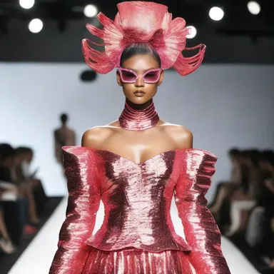 The fashion show featured models wearing avant-garde outfits adorned with shimmering discants.