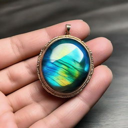 A luminescent Labradorite gemstone, displaying its distinct play of vibrant colors and iridescence.