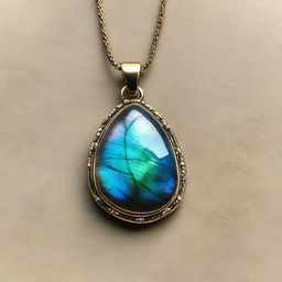 A luminescent Labradorite gemstone, displaying its distinct play of vibrant colors and iridescence.